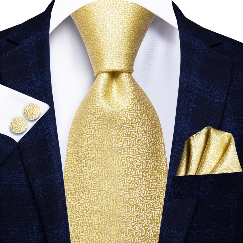 Hi-Tie Luxury Floral Paisley Mens Yellow Gold Tie Gravata Silk Necktie 8.5cm