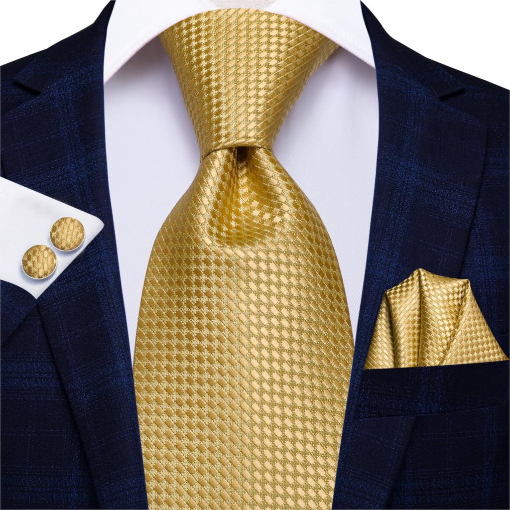 Hi-Tie Luxury Floral Paisley Mens Yellow Gold Tie Gravata Silk Necktie 8.5cm