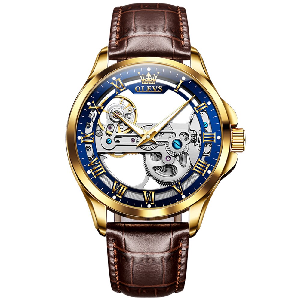 Luxury Self-Winding Mechanical Skeleton Leather Waterproof Wristwatch