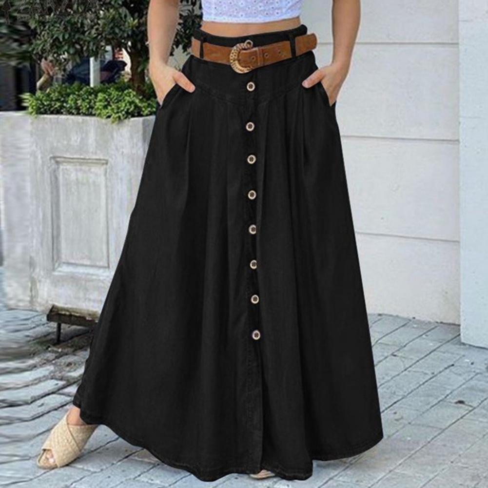 Woman Solid Color Loose Casual Skirt With Pocket