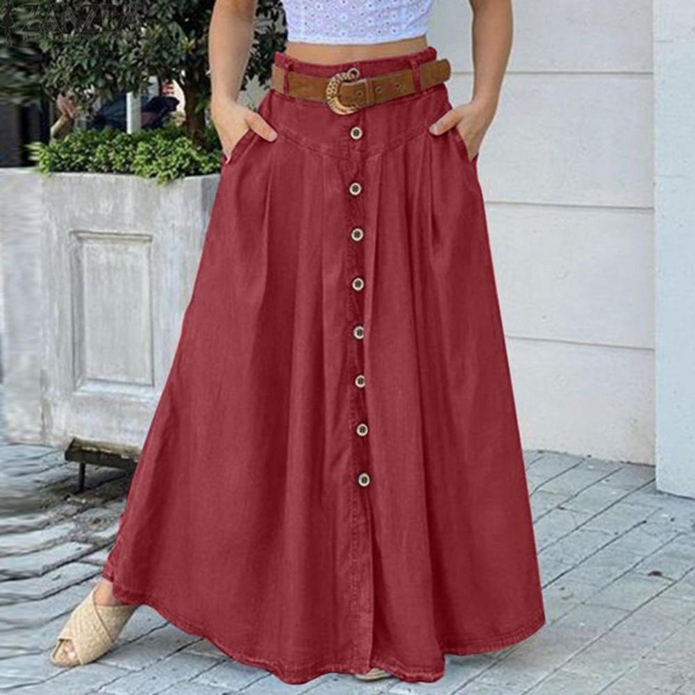 Woman Solid Color Loose Casual Skirt With Pocket